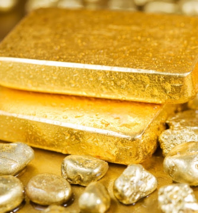 Gold bars and nuggets