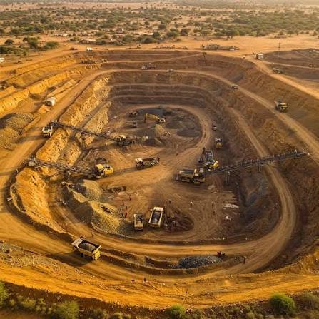 Aerial view of an active mining pit